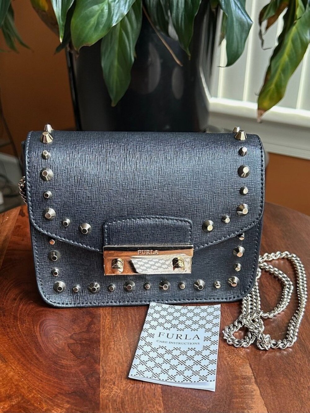 FURLA Julia Studded Shoulder Bag, Black